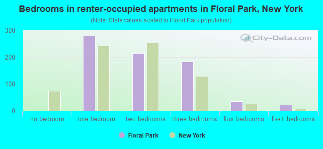 Bedrooms in renter-occupied apartments in Floral Park, New York
