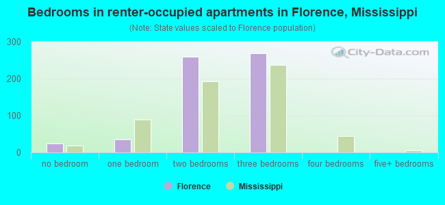Bedrooms in renter-occupied apartments in Florence, Mississippi