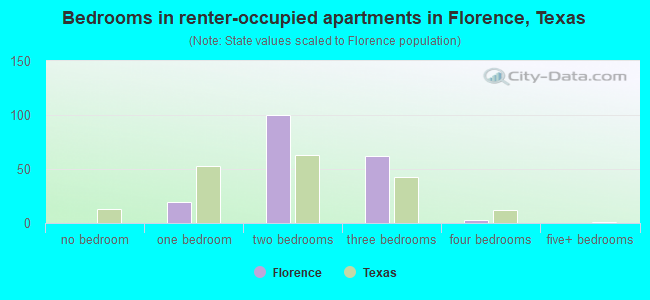 Bedrooms in renter-occupied apartments in Florence, Texas