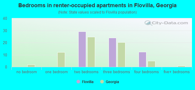 Bedrooms in renter-occupied apartments in Flovilla, Georgia