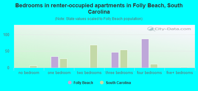 Bedrooms in renter-occupied apartments in Folly Beach, South Carolina