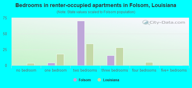 Bedrooms in renter-occupied apartments in Folsom, Louisiana