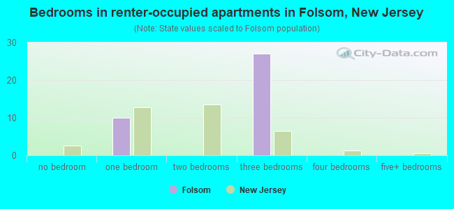 Bedrooms in renter-occupied apartments in Folsom, New Jersey