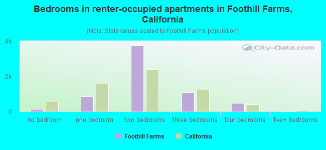 Bedrooms in renter-occupied apartments in Foothill Farms, California