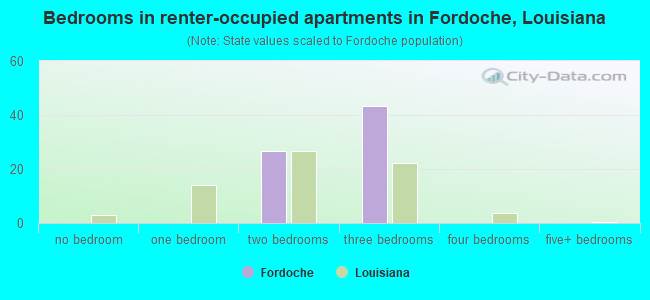 Bedrooms in renter-occupied apartments in Fordoche, Louisiana