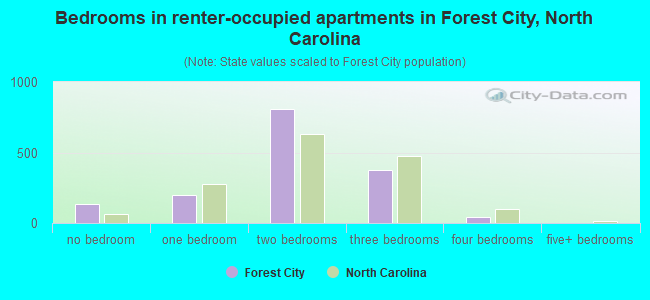 Bedrooms in renter-occupied apartments in Forest City, North Carolina