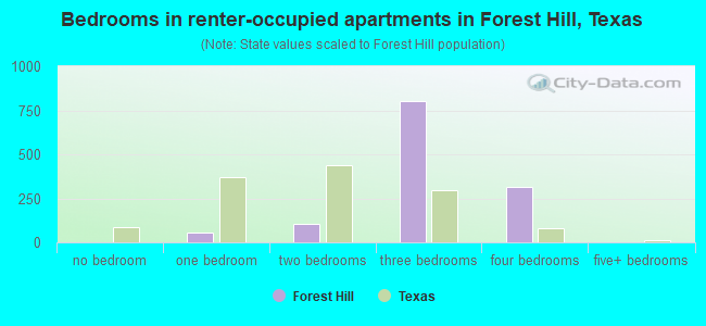 Bedrooms in renter-occupied apartments in Forest Hill, Texas