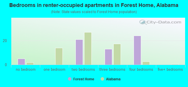 Bedrooms in renter-occupied apartments in Forest Home, Alabama