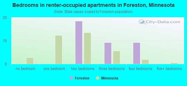 Bedrooms in renter-occupied apartments in Foreston, Minnesota