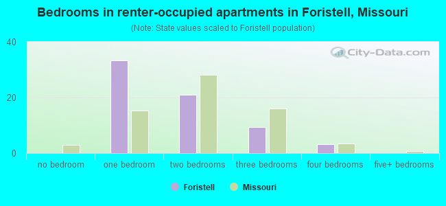 Bedrooms in renter-occupied apartments in Foristell, Missouri