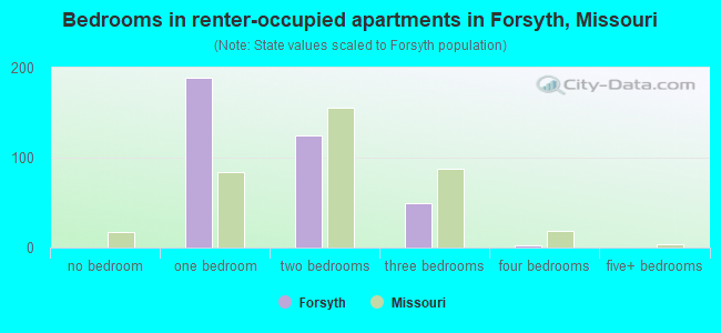 Bedrooms in renter-occupied apartments in Forsyth, Missouri