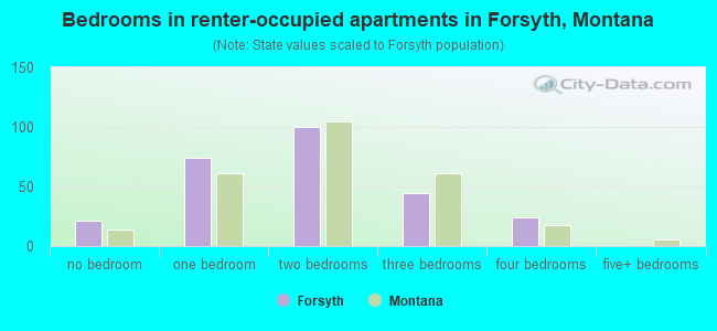 Bedrooms in renter-occupied apartments in Forsyth, Montana