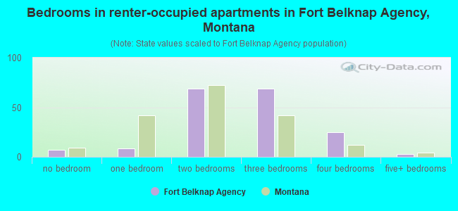Bedrooms in renter-occupied apartments in Fort Belknap Agency, Montana