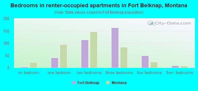 Bedrooms in renter-occupied apartments in Fort Belknap, Montana