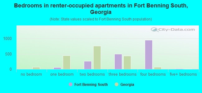 Bedrooms in renter-occupied apartments in Fort Benning South, Georgia
