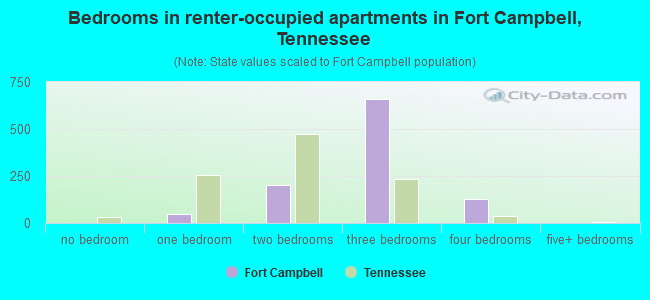 Bedrooms in renter-occupied apartments in Fort Campbell, Tennessee