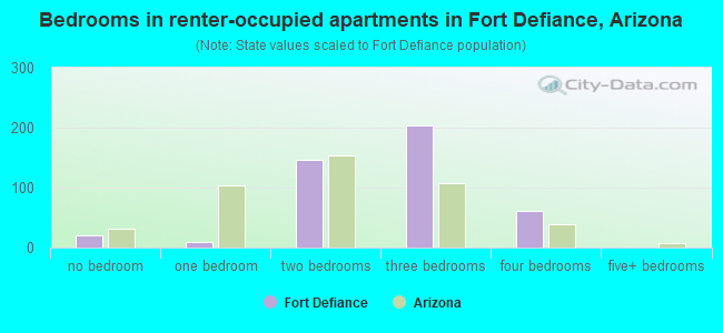 Bedrooms in renter-occupied apartments in Fort Defiance, Arizona