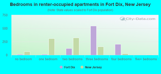 Bedrooms in renter-occupied apartments in Fort Dix, New Jersey