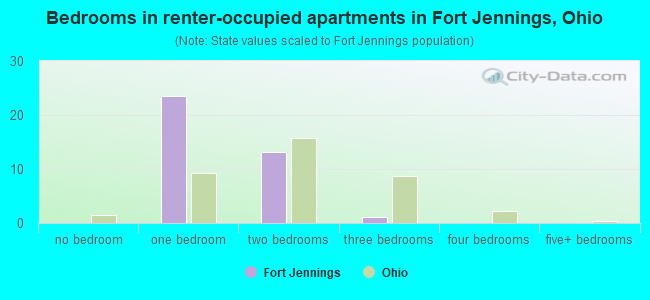 Bedrooms in renter-occupied apartments in Fort Jennings, Ohio