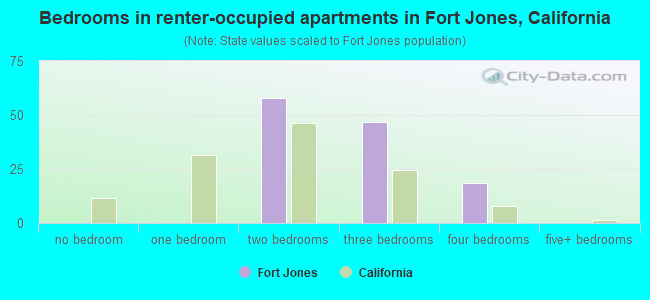 Bedrooms in renter-occupied apartments in Fort Jones, California