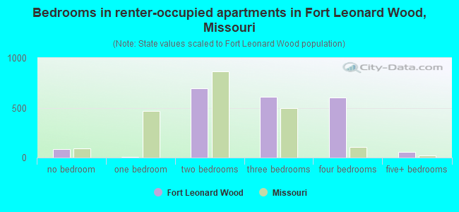 Bedrooms in renter-occupied apartments in Fort Leonard Wood, Missouri