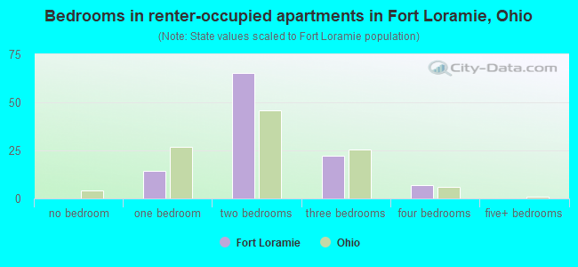Bedrooms in renter-occupied apartments in Fort Loramie, Ohio