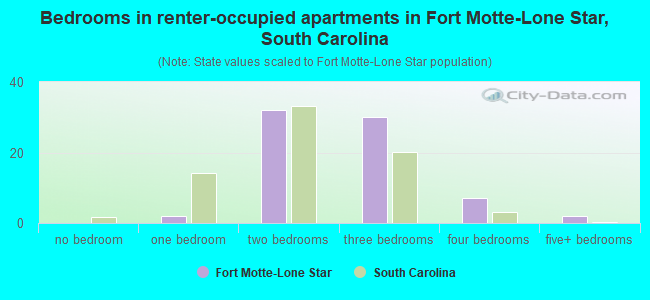 Bedrooms in renter-occupied apartments in Fort Motte-Lone Star, South Carolina