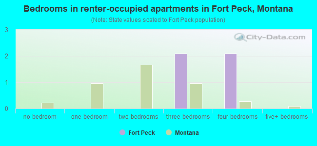 Bedrooms in renter-occupied apartments in Fort Peck, Montana