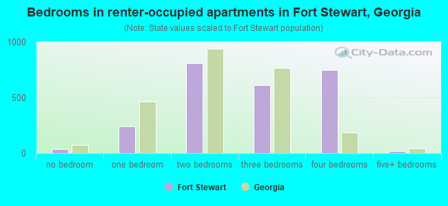 Bedrooms in renter-occupied apartments in Fort Stewart, Georgia