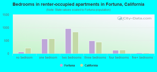 Bedrooms in renter-occupied apartments in Fortuna, California