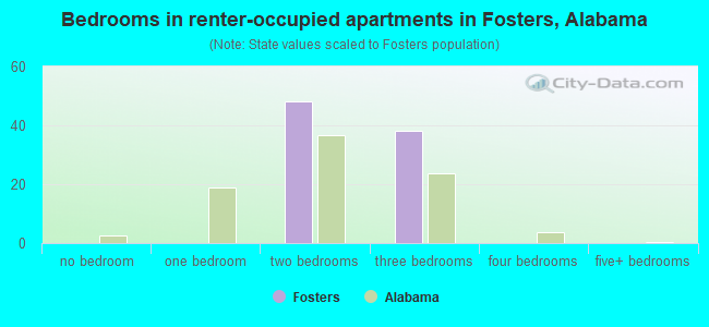Bedrooms in renter-occupied apartments in Fosters, Alabama