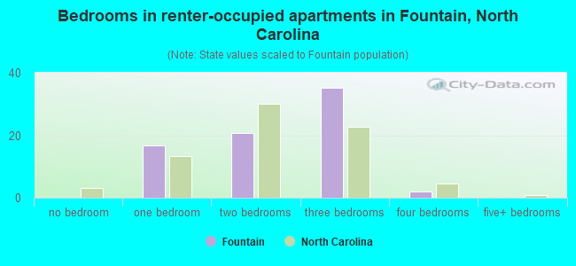 Bedrooms in renter-occupied apartments in Fountain, North Carolina