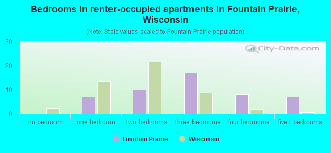 Bedrooms in renter-occupied apartments in Fountain Prairie, Wisconsin