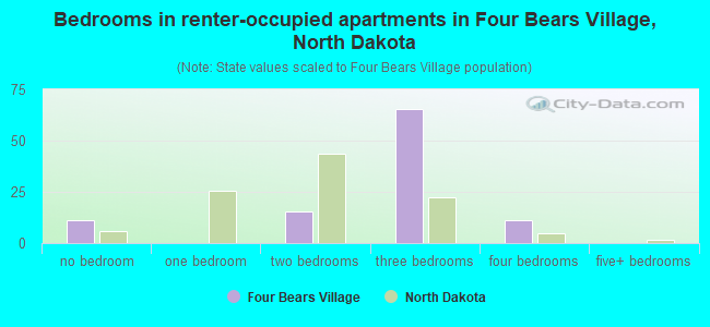 Bedrooms in renter-occupied apartments in Four Bears Village, North Dakota