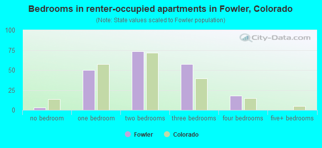 Bedrooms in renter-occupied apartments in Fowler, Colorado