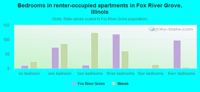 Bedrooms in renter-occupied apartments in Fox River Grove, Illinois