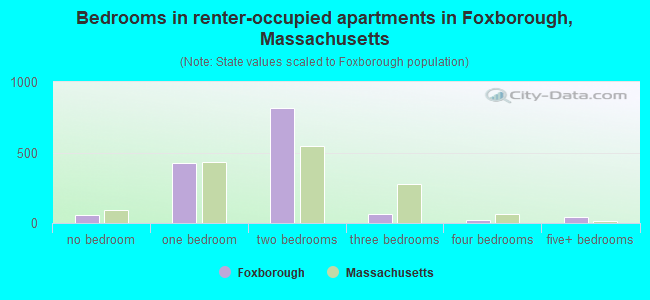 Bedrooms in renter-occupied apartments in Foxborough, Massachusetts