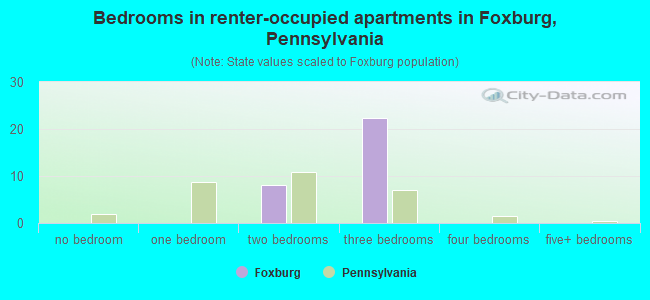 Bedrooms in renter-occupied apartments in Foxburg, Pennsylvania