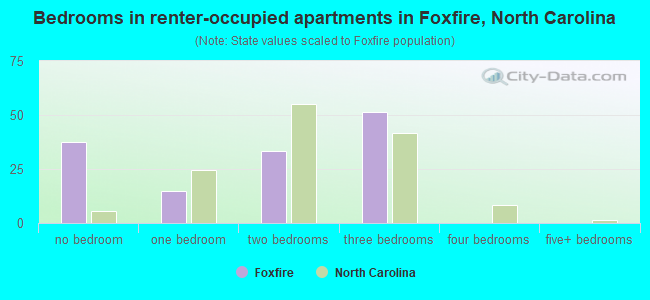 Bedrooms in renter-occupied apartments in Foxfire, North Carolina