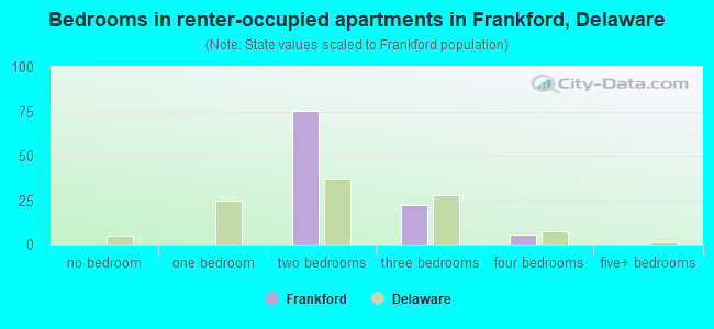 Bedrooms in renter-occupied apartments in Frankford, Delaware