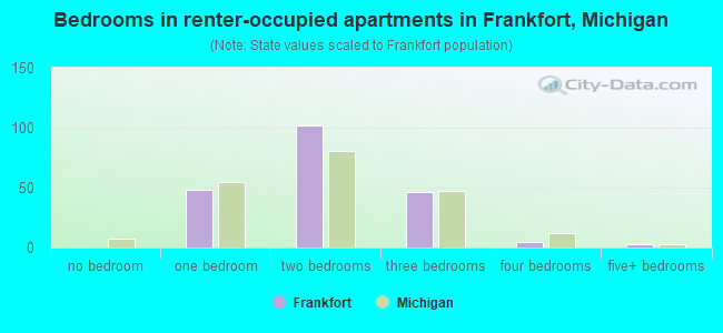 Bedrooms in renter-occupied apartments in Frankfort, Michigan