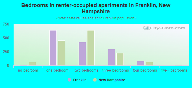 Bedrooms in renter-occupied apartments in Franklin, New Hampshire