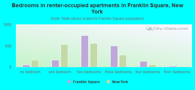 Bedrooms in renter-occupied apartments in Franklin Square, New York