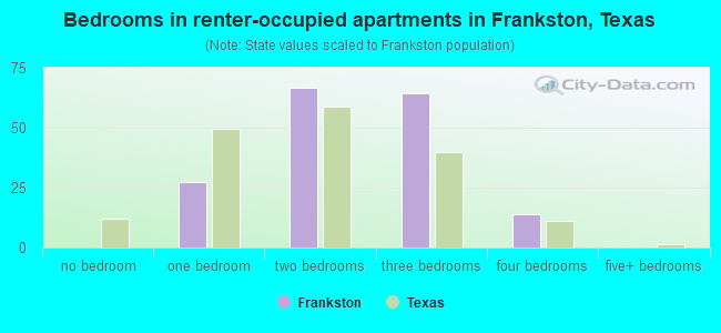 Bedrooms in renter-occupied apartments in Frankston, Texas