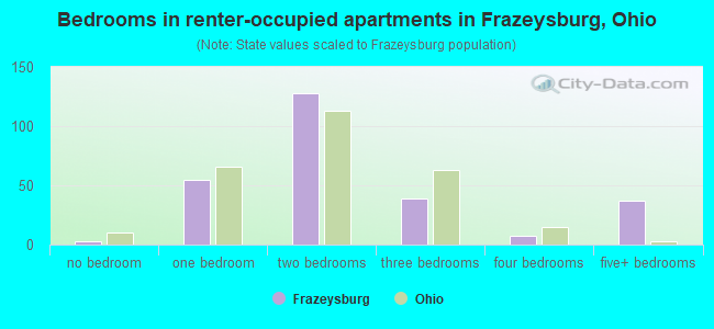 Bedrooms in renter-occupied apartments in Frazeysburg, Ohio