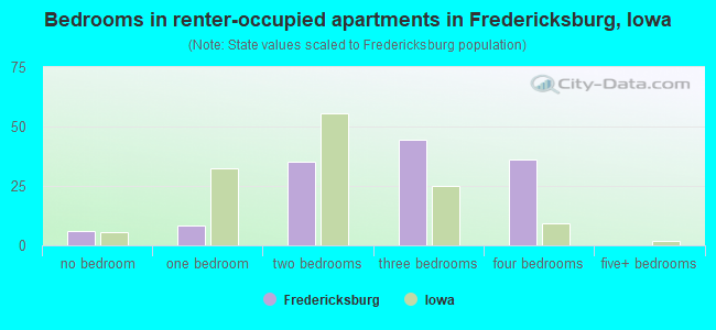 Bedrooms in renter-occupied apartments in Fredericksburg, Iowa