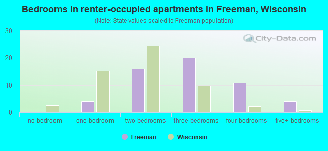 Bedrooms in renter-occupied apartments in Freeman, Wisconsin