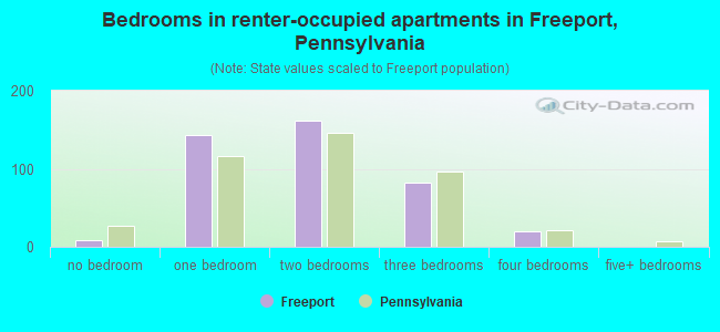 Bedrooms in renter-occupied apartments in Freeport, Pennsylvania