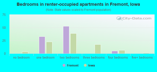 Bedrooms in renter-occupied apartments in Fremont, Iowa