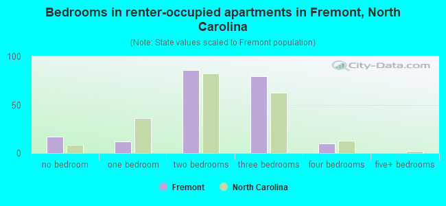 Bedrooms in renter-occupied apartments in Fremont, North Carolina